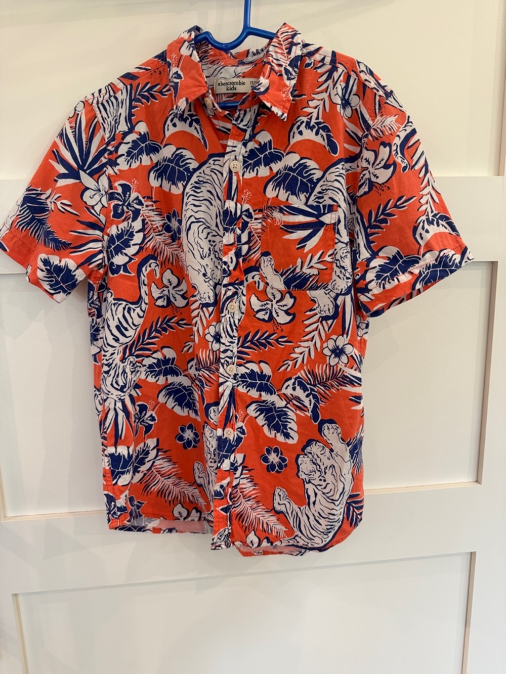 Abercrombie Kids Orange Short-Sleeve Tiger Floral Button-Down Shirt